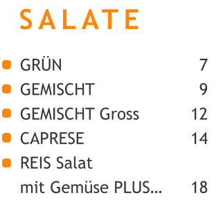 GRÜN    GEMISCHT GEMISCHT Gross CAPRESE REIS Salat mit Gemüse PLUS…     SALATE   07     09   12  14   18